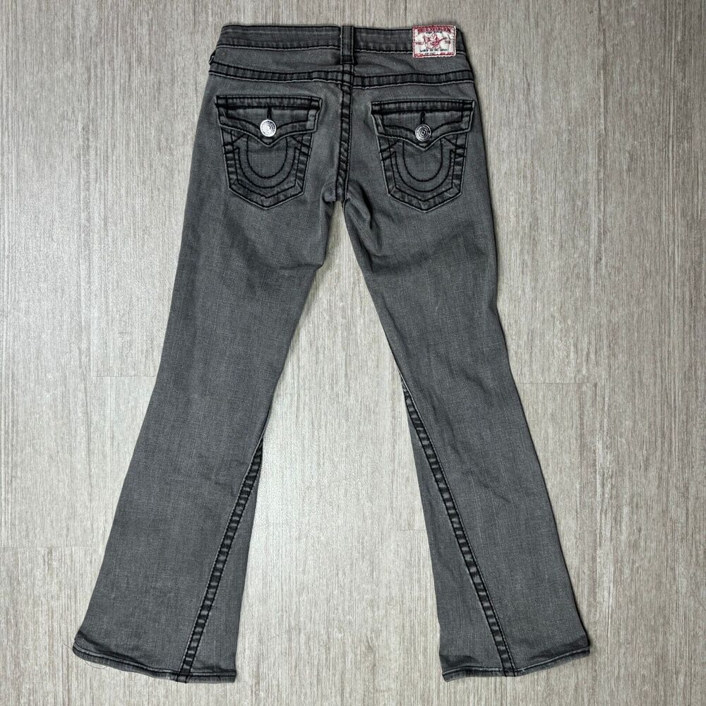 Vintage Y2K True Religion Womens Jeans Flare Leg Low Rise Gray 27 Stretch Denim